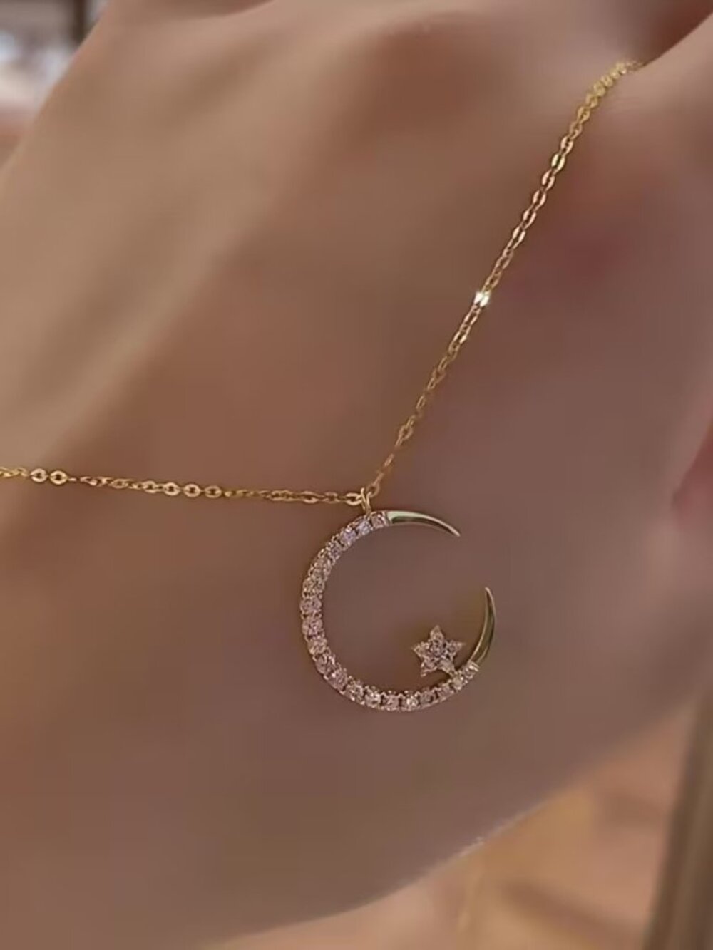 Star and Moon Design Necklace (Golden)
